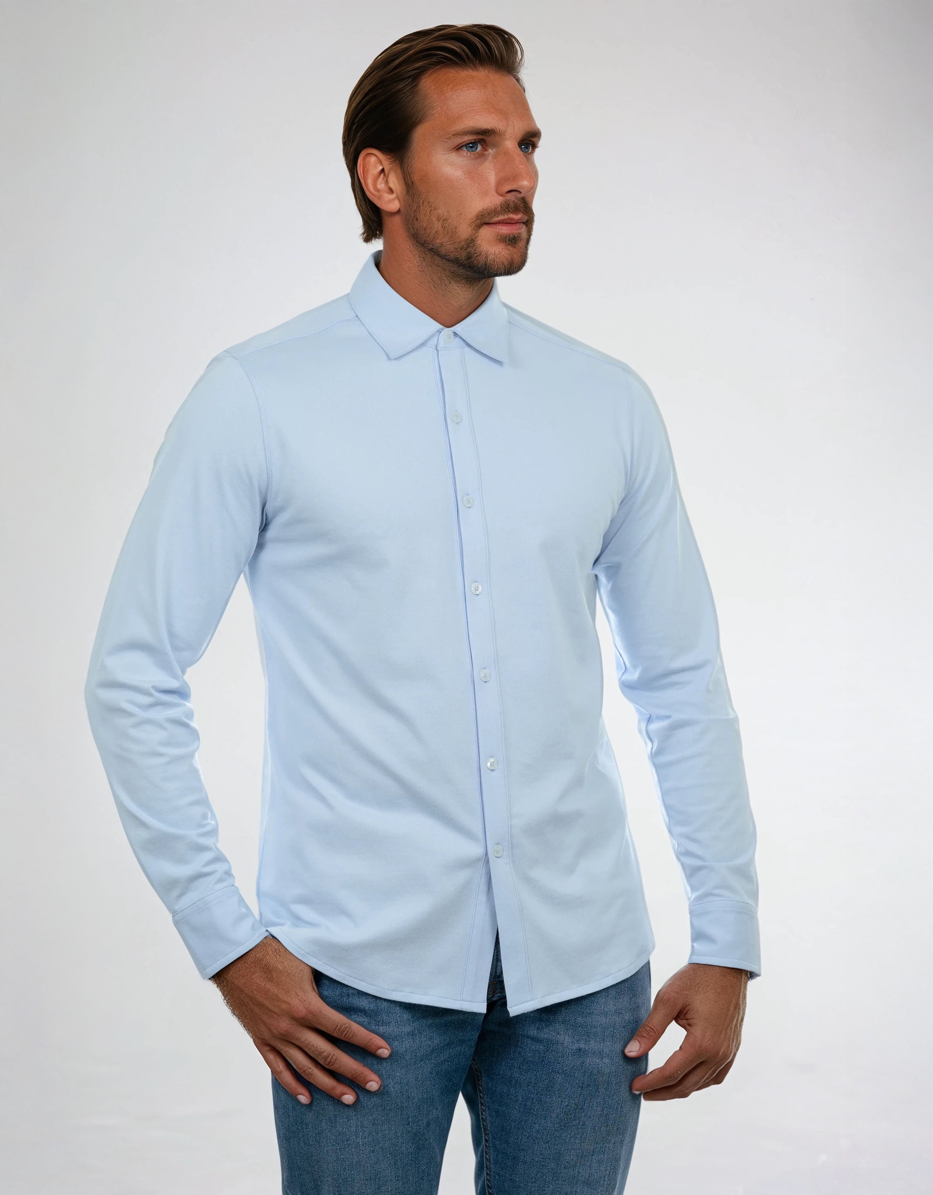 CHEMISE HYBRIDE COTON PIMA MONARQUE - Bleu clair