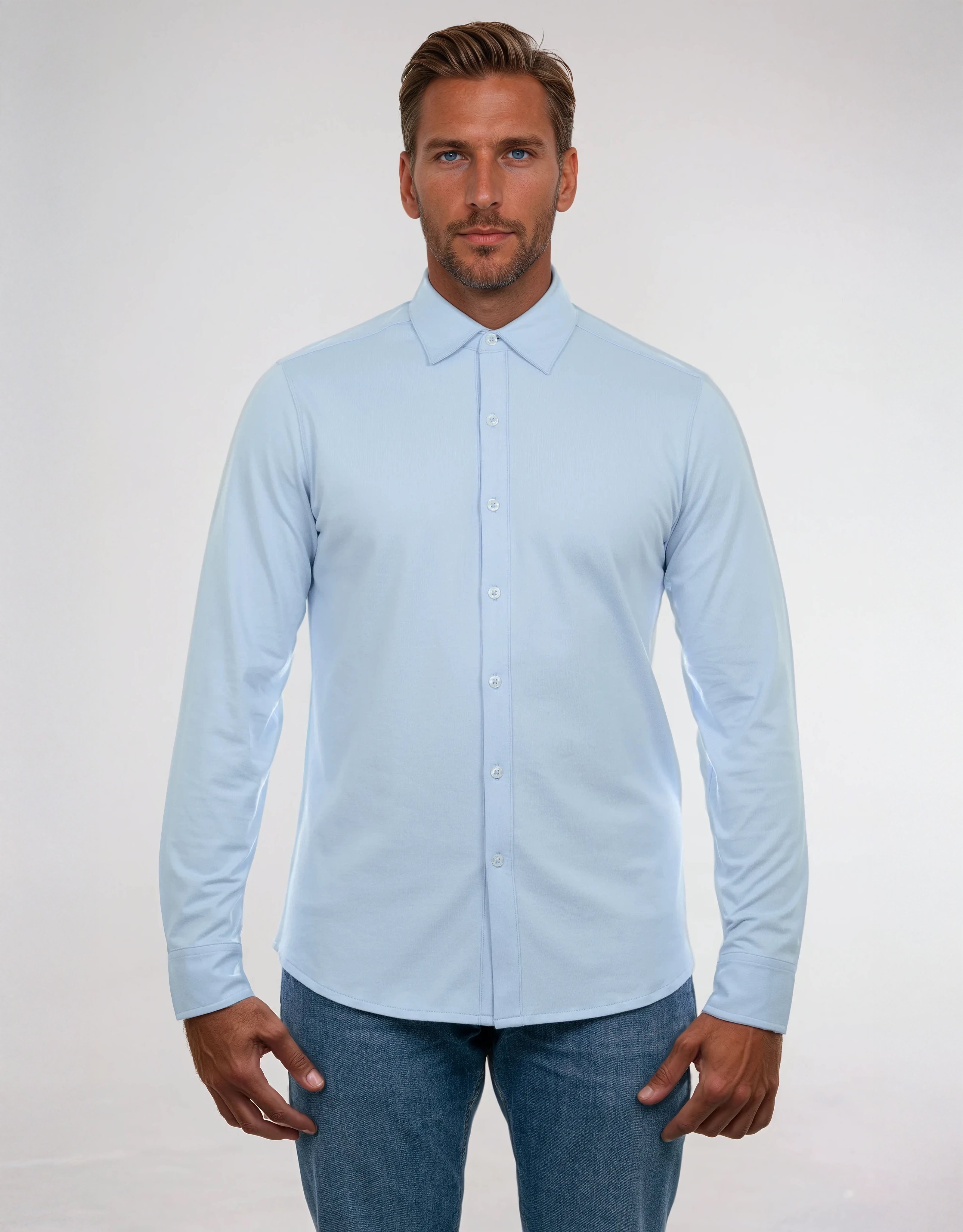 CHEMISE HYBRIDE COTON PIMA MONARQUE - Bleu clair